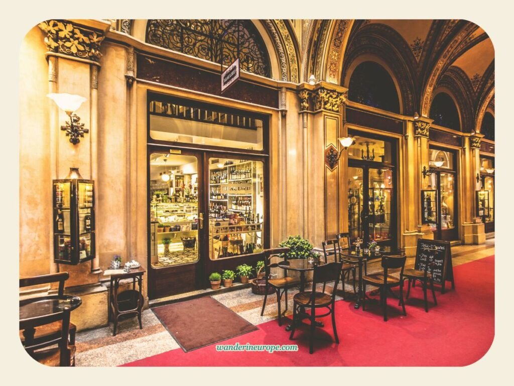 Vienna One-Day Budget Itinerary: Sightseeing Top Attractions 2 Coffee houses along Ferstelpassage, Herrengasse, in Vienna, Austria