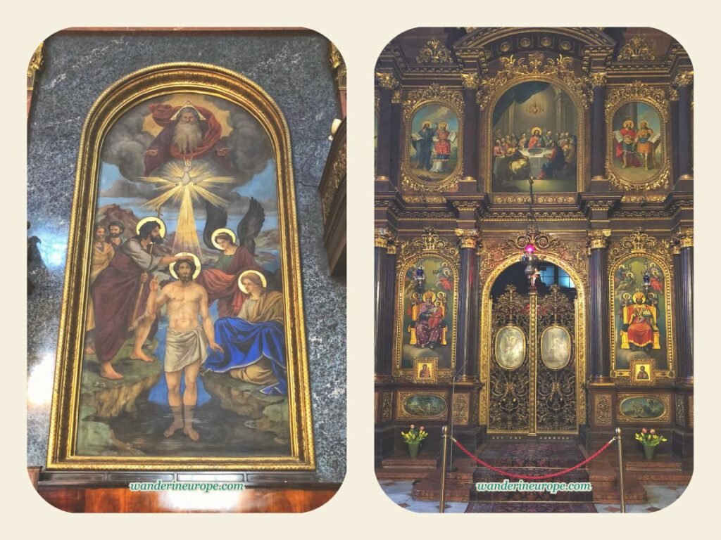 Different religious frescoes inside the Holy Trinity Greek Orthodox Church in Vienna, Austria