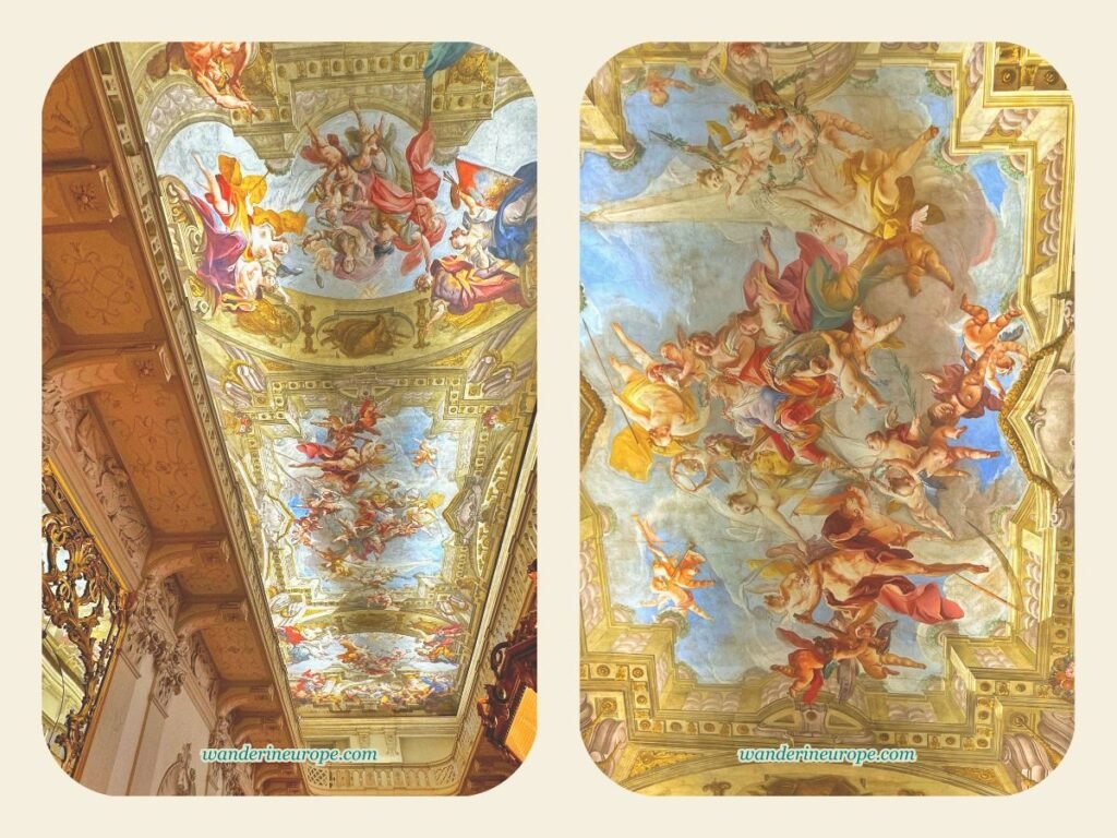 Frescoes above the grand staircase of Palais Daun-Kinsky in Old Town Vienna, Austria