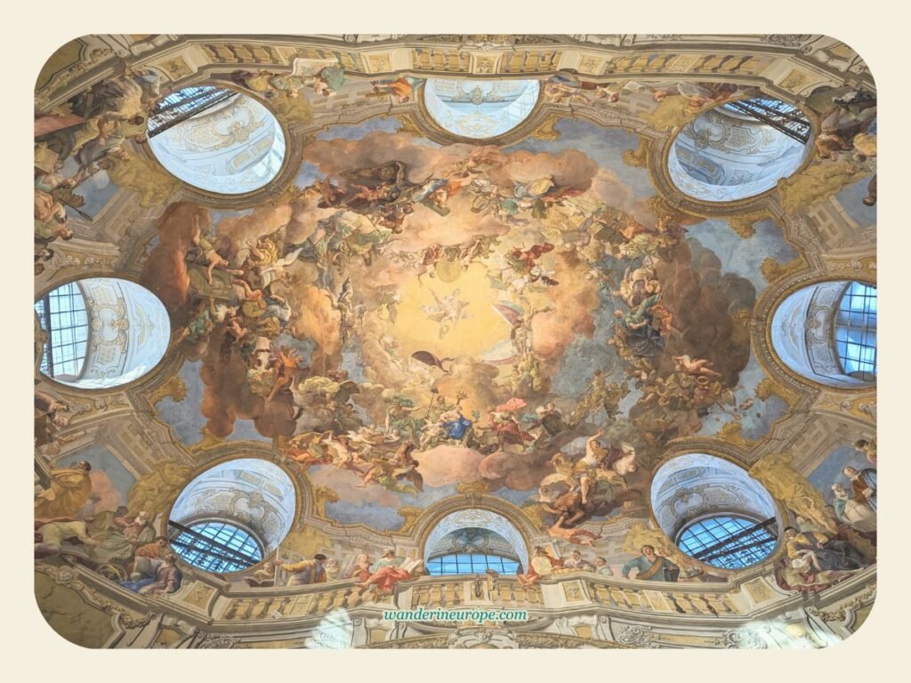Vienna’s Interiors: A Wanderer’s Guide to Must-See Artworks 20 Full view of the Apotheosis of Charles VI inside the Austrian National Library in Vienna, Austria