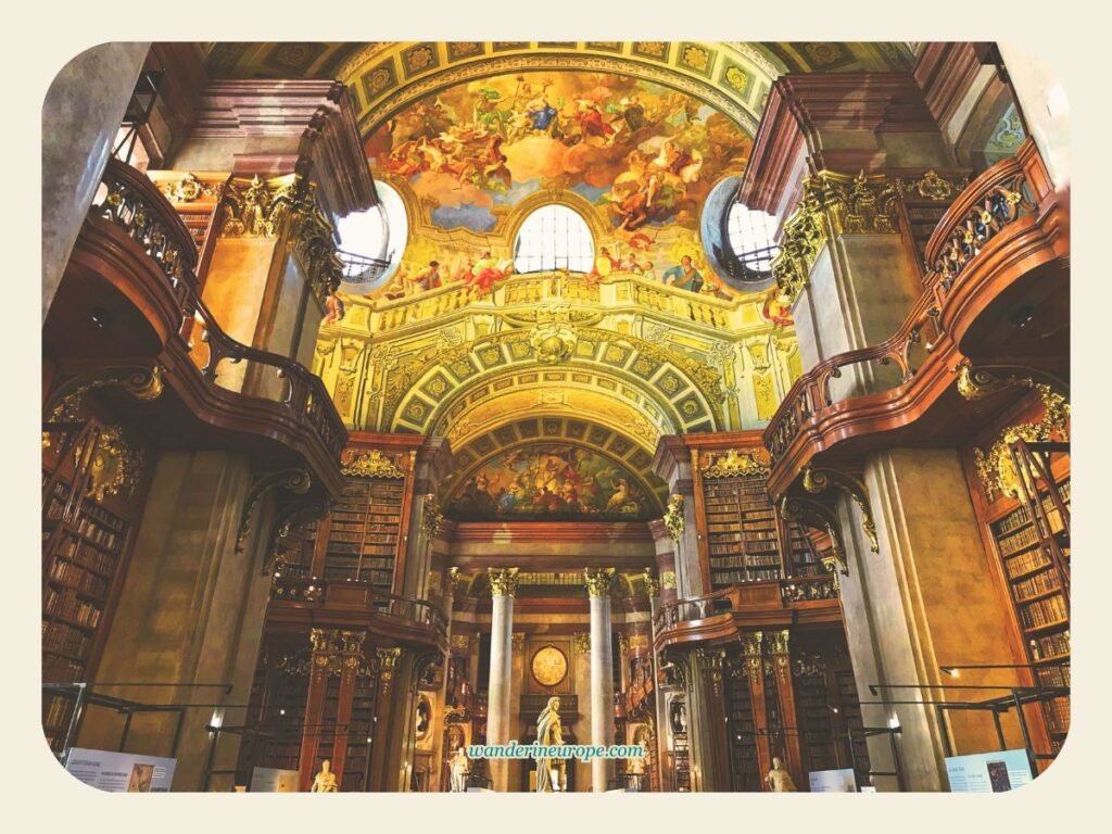 Vienna One-Day Budget Itinerary: Sightseeing Top Attractions 13 Optional destination in Hofburg — The beautiful interiors of the Austrian National Library inside Hofburg, Vienna, Austria