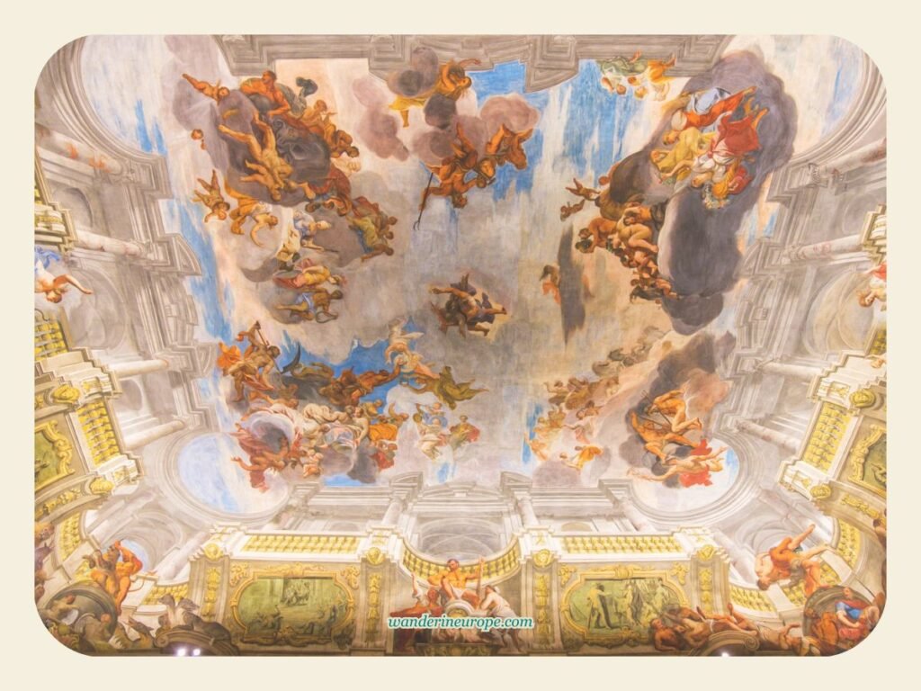 The Apotheosis of Hercules fresco on the ceiling of the Hercules Hall in Liechtenstein Garden Palace, Vienna, Austria