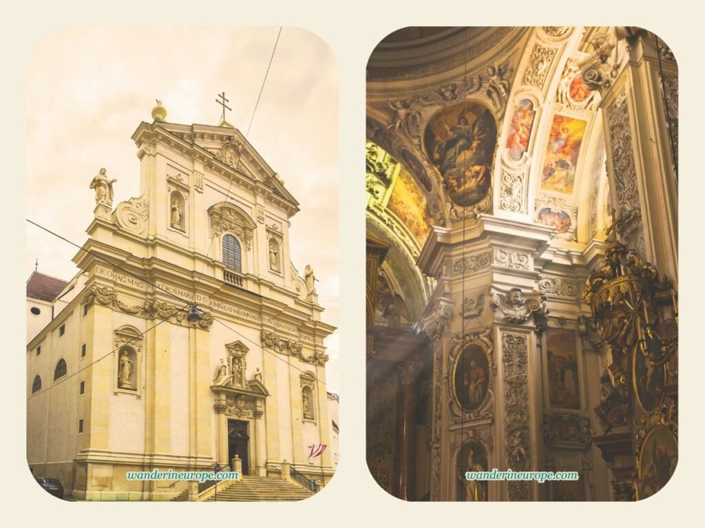 20 Beautiful Places in Vienna You Can Visit for FREE 48 The facade and interiors of Dominikanerkirche, a picturesque free attraction in Vienna, Austria