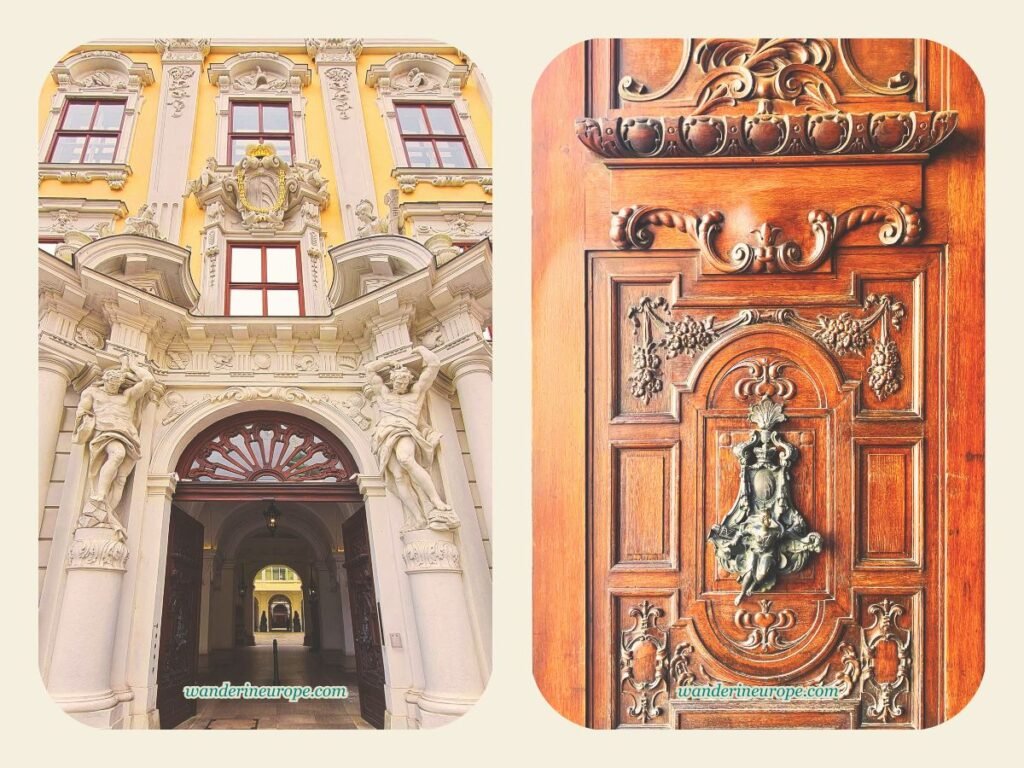20 Beautiful Places in Vienna You Can Visit for FREE 2 The ornate gate and door of Palais Daun Kinsky, One of the beautiful places you can visit for free in Vienna, Austria