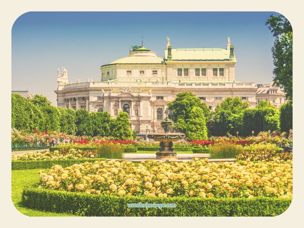 20 Beautiful Places in Vienna You Can Visit for FREE 17 The view of Burgtheater from Volksgarten, a free place to visit in Vienna, Austria