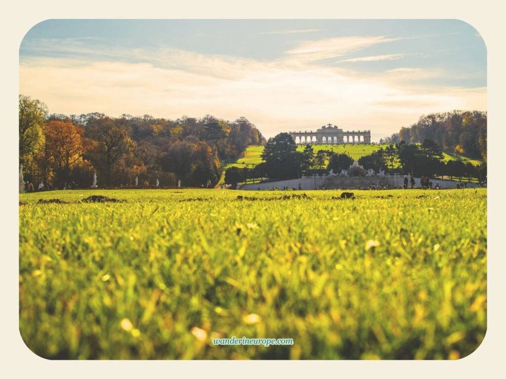 Vienna One-Day Budget Itinerary: Sightseeing Top Attractions 28 The view of Gloriette and Nepture fountain from the Great Parterre in Schonbrunn Palace Garden, Vienna, Austria