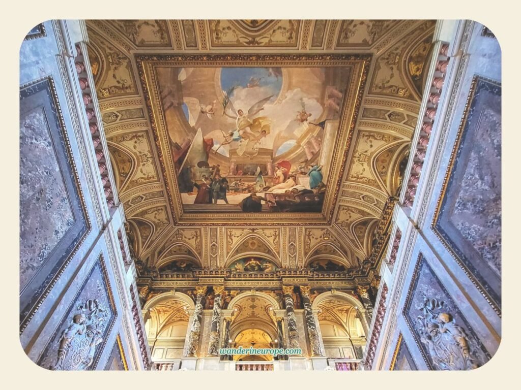 Vienna’s Interiors: A Wanderer’s Guide to Must-See Artworks 8 The view of the Apotheosis of Renaissance from the grand staircase of Kunsthistorisches Museum, Vienna, Austria