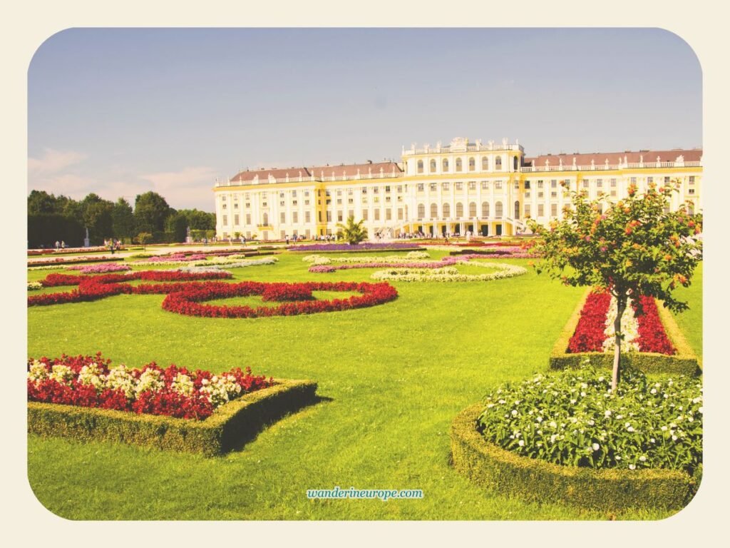 Vienna One-Day Budget Itinerary: Sightseeing Top Attractions 27 The view of the main palace building of Schonbrunn Palace from the Great Parterre, Vienna, Austria
