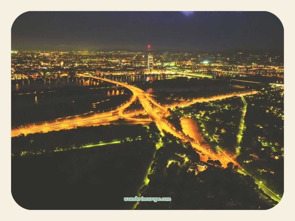 2-Day Vienna Itinerary: Visiting the Highlights & Viewpoints 27 A romantic night view of the city's skyline from Danube Tower, option for fifth destination — day 1 of 2 in Vienna, Austria