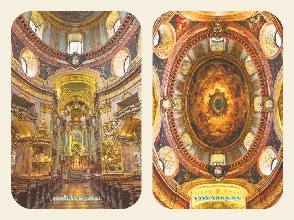 2-Day Vienna Itinerary: Visiting the Highlights & Viewpoints 34 Left is the magnificent choir of Peterskirche, right is the breathtaking dome of Peterskirche, third destination — day 2 of 2 in Vienna, Austria