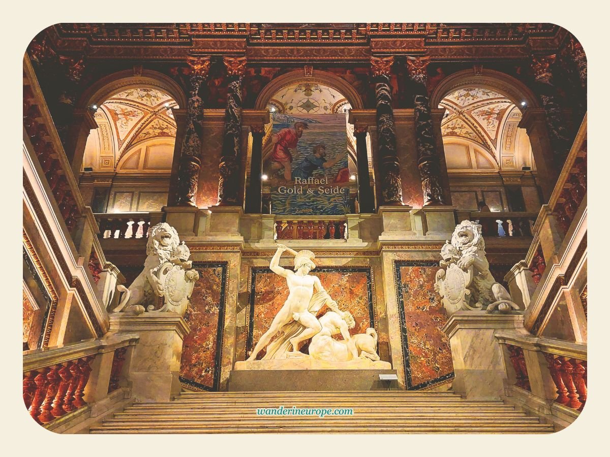 Vienna 51 The grand staircase of Kunsthistorisches Museum and the sculpture of Theseus Defeats the Centaur, third destination — day 1 of 2 in Vienna, Austria