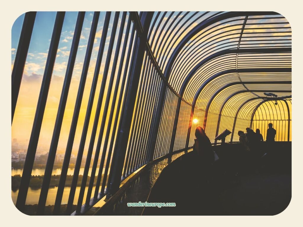 2-Day Vienna Itinerary: Visiting the Highlights & Viewpoints 26 The sunset view from the roof deck of Danube Tower, option for fifth destination — day 1 of 2 in Vienna, Austria