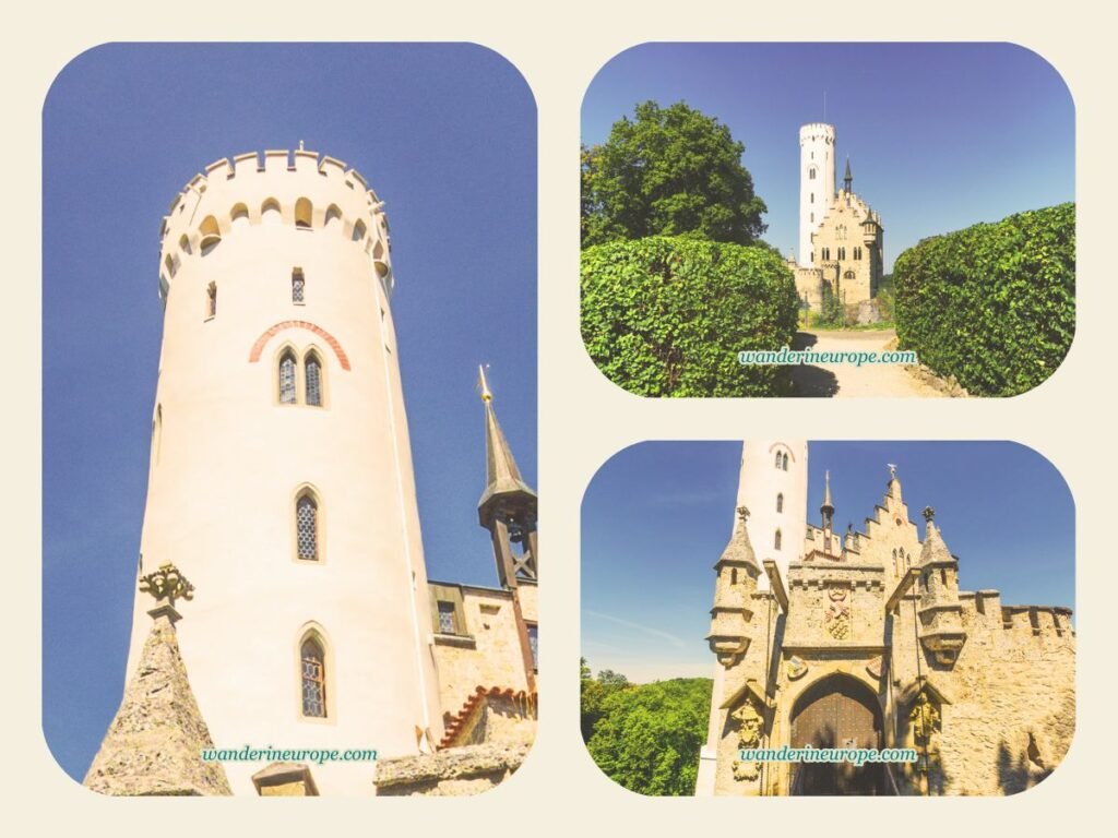 Different views of the main building of Lichtenstein Castle, Germany