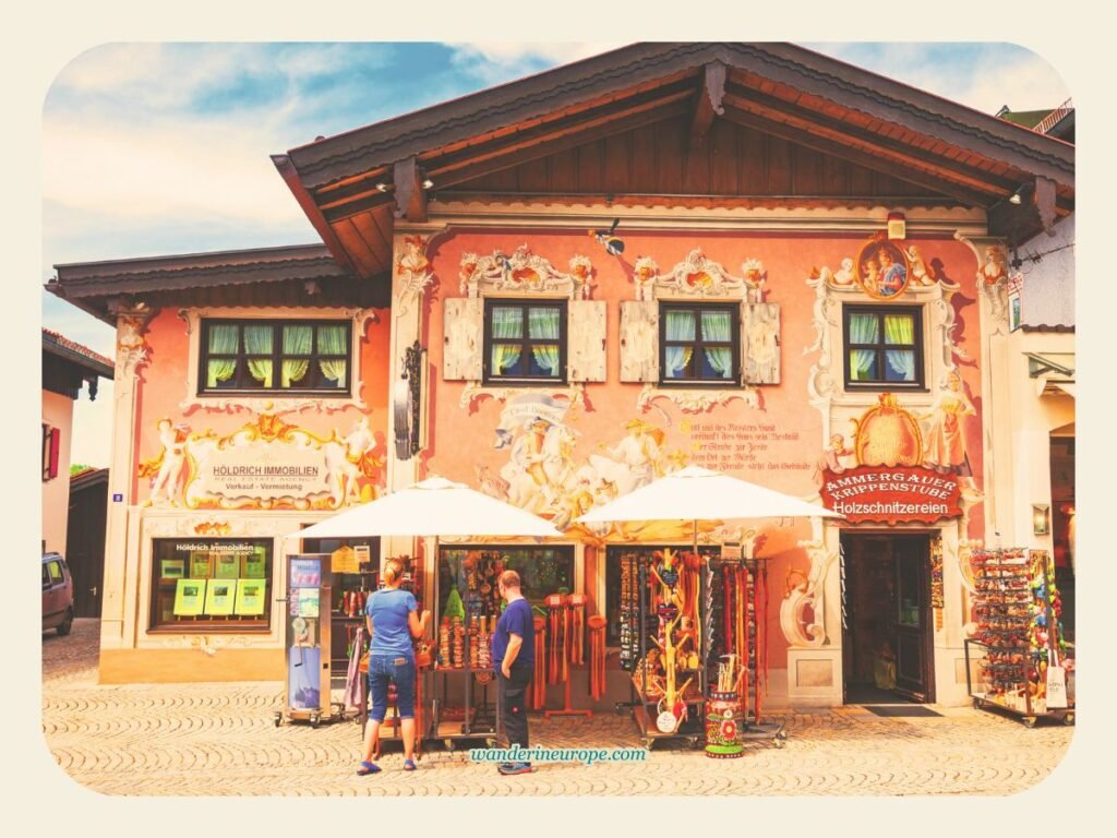 Lüftlmalerei in Oberammergau: The Fusion of Art and Culture 10 A shop which has a facade all covered with Lüftlmalerei in Oberammergau, Germany