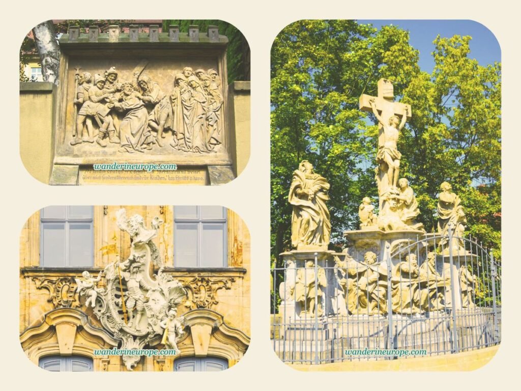 Beautiful reliefs and sculptures all around Bamberg, Germany