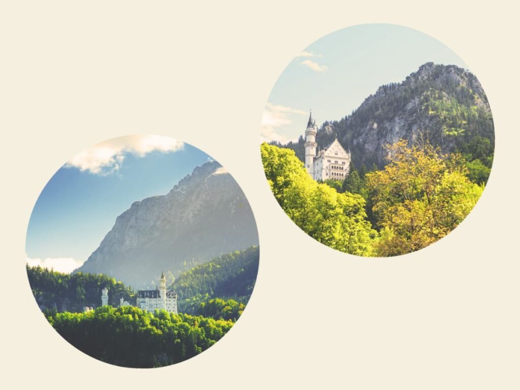 Is Neuschwanstein Castle Worth Visiting? A Quick Answer 3 Dramatic shots of Neuschwanstein Castle from the meadows and forest located in Schwangau, Germany