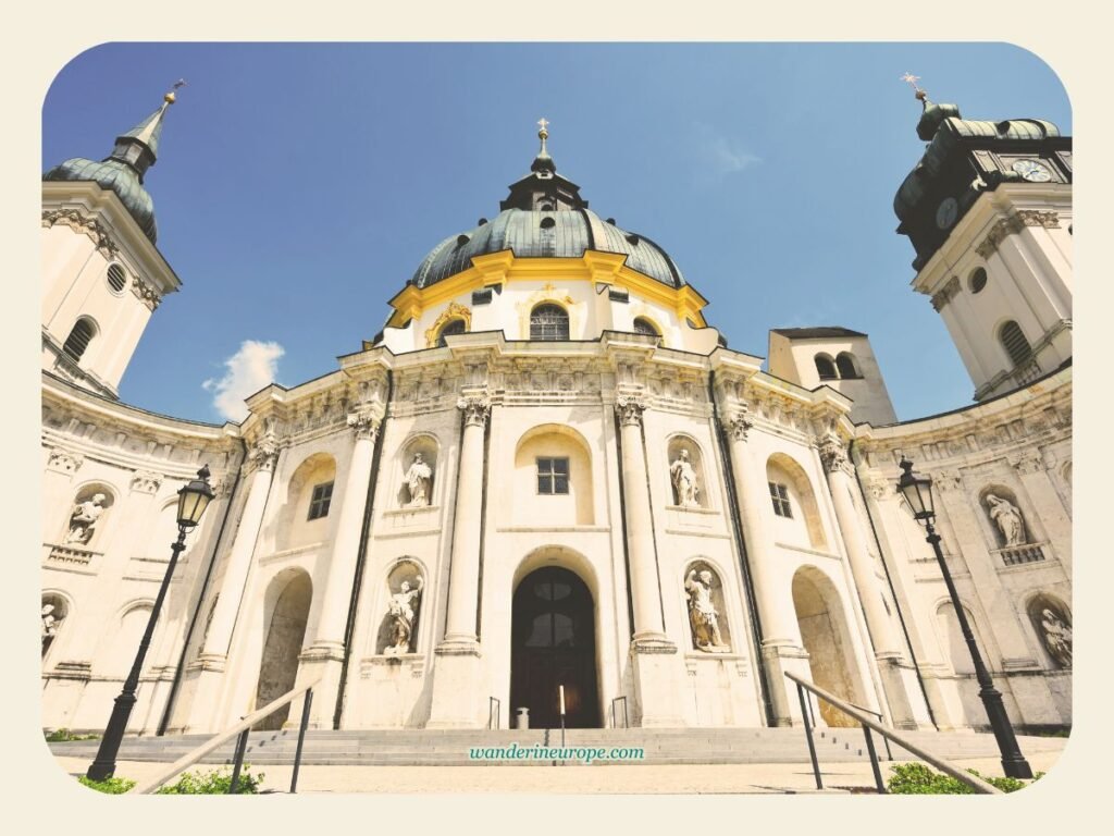 Facade of Ettal Abbey, a beautiful day trip from Garmisch-Partenkirchen, Germany