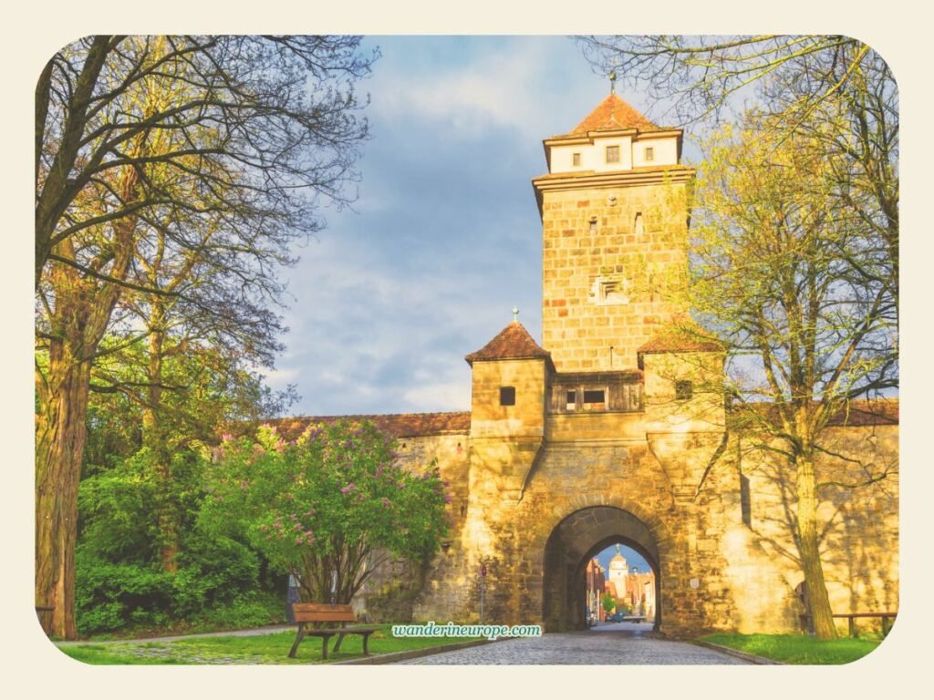 Galgentor, a tower along the wall of Rothenburg ob der Tauber, Germany