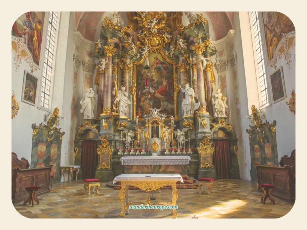 Interiors of the Church of Saint Peter and Paul in Oberammergau, Germany