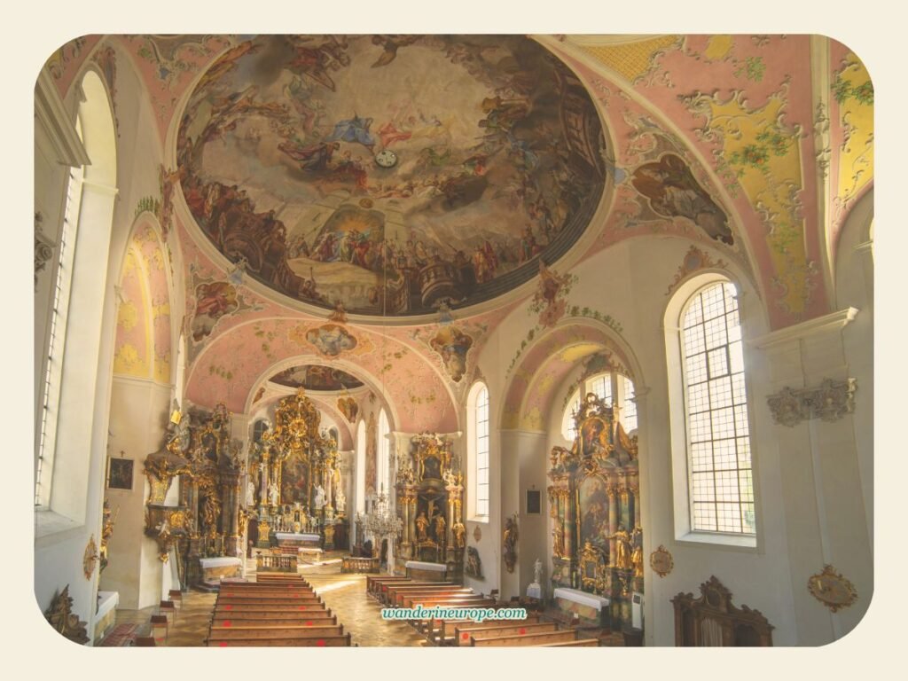 Oberammergau's Architectural Gem: St. Peter and Paul Church 9 Left view of the interiors of the Church of Saint Peter and Paul in Oberammergau, Germany