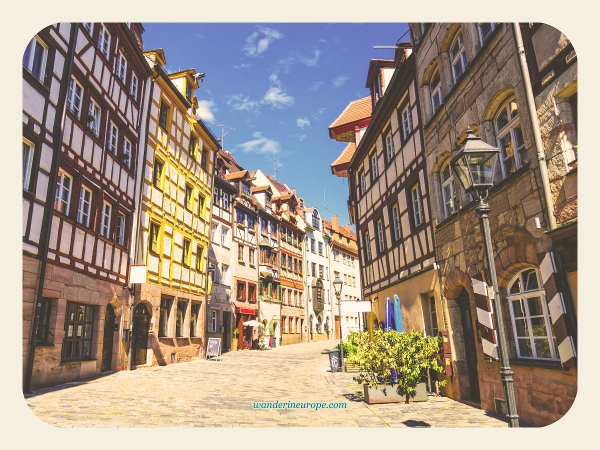 Franconia 55 That picturesque curve of Weissgerbergasse in Nuremberg, Germany