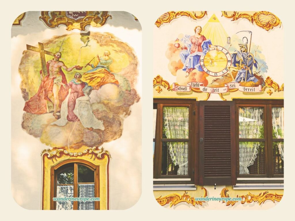 Lüftlmalerei in Oberammergau: The Fusion of Art and Culture 13 The Assumption of Mary and the passage of time guided by Mary depicted by the Lüftlmalerei in Oberammergau, Germany