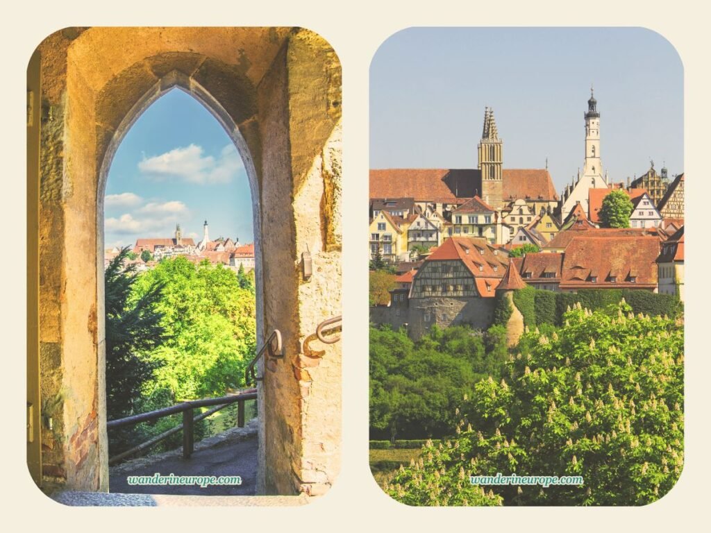 Rothenburg ob der Tauber's Scenic Views & Peaceful Escapes 3 The door and the view of the town from Kalkturm, Rothenburg ob der Tauber, Germany