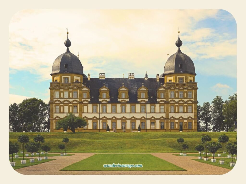 Explore Bamberg’s Scenic Castles and Magnificent Palaces 6 The facade of Seehof Palace during the golden hour, near Bamberg Germany