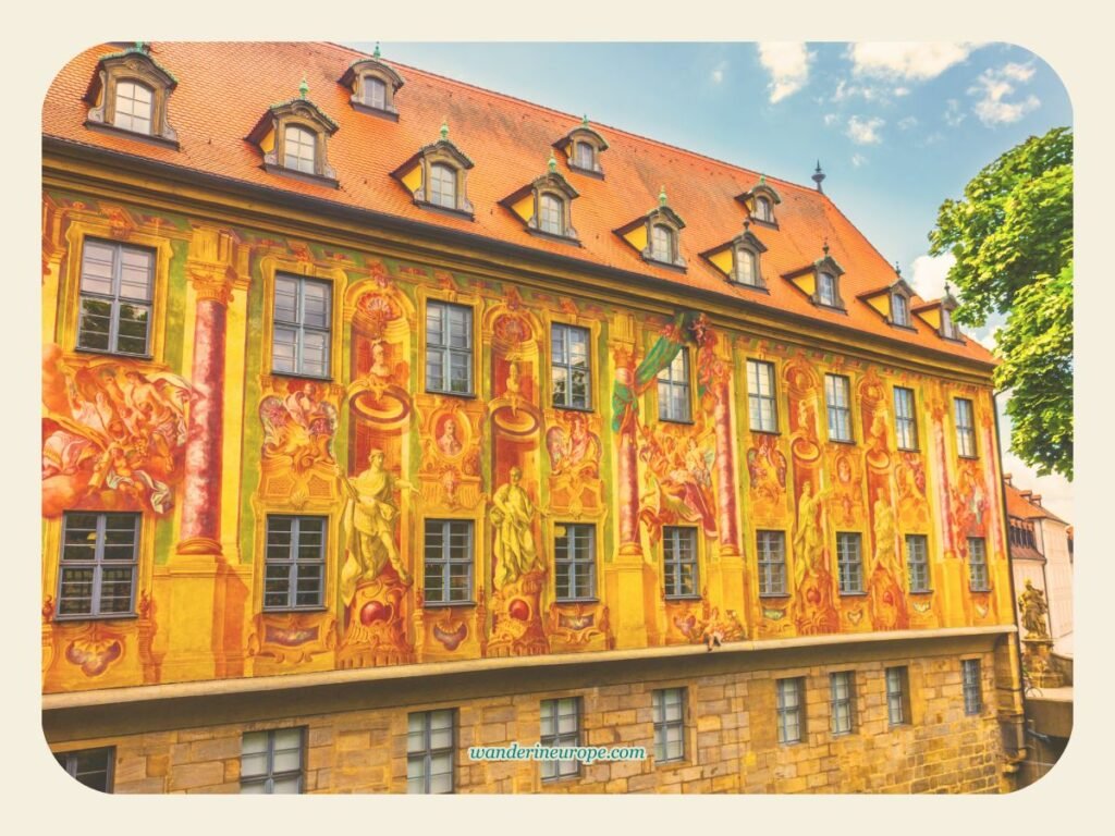 Discover Bamberg's unique Old Town Hall (Altes Rathaus) 4 The mural-adorned facade of Altes Rathaus of Bamberg, Germany