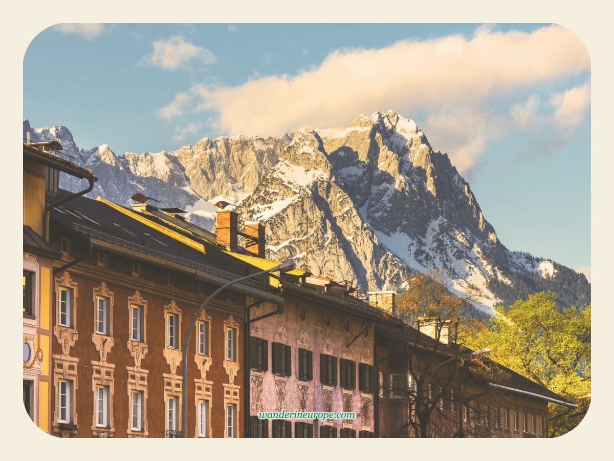 Upper Bavaria 51 The peaks of Bavarian Alps seen from the streets of Garmisch-Partenkirchen, Germany