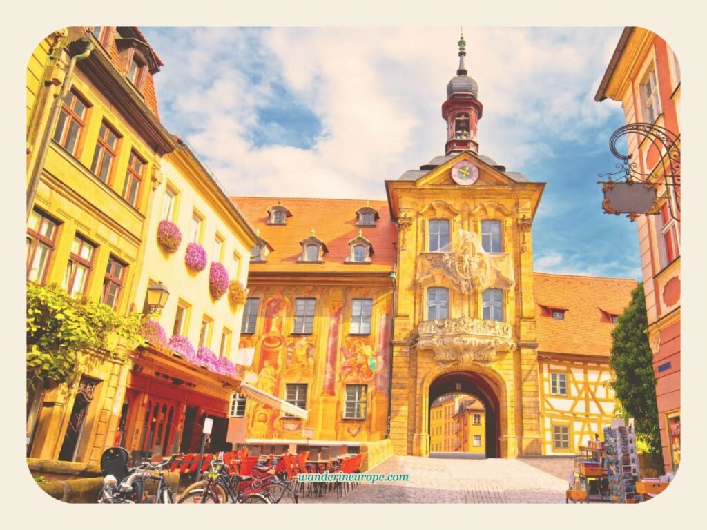 Discover Bamberg's unique Old Town Hall (Altes Rathaus) 3 View of Altes Rathaus from Karolinenstrasse, Bamberg, Germany
