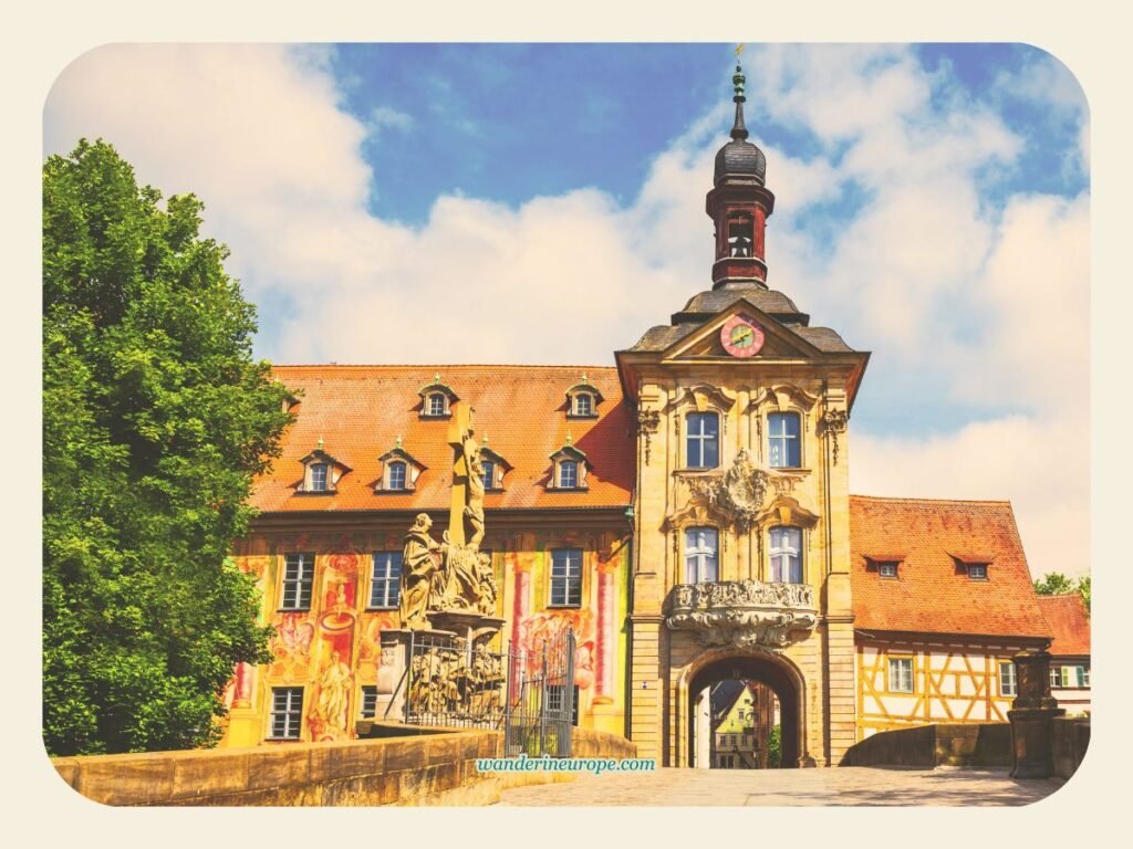 Discover Bamberg's unique Old Town Hall (Altes Rathaus) 5 View of Altes Rathaus from Obstmarkt, Bamberg, Germany