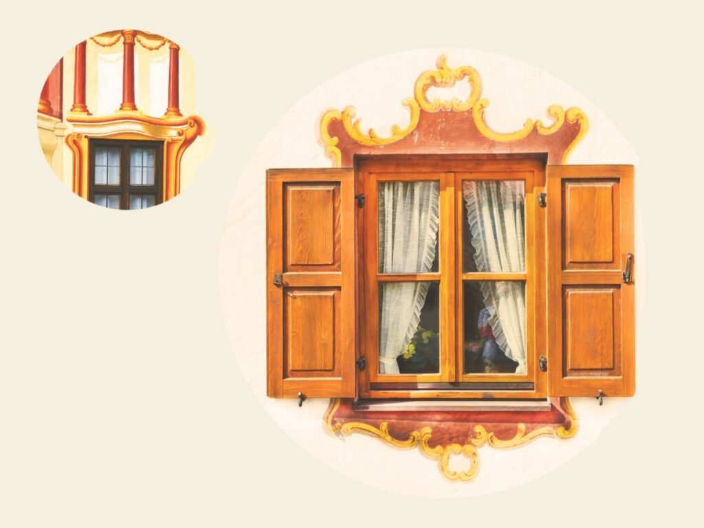 Lüftlmalerei in Oberammergau: The Fusion of Art and Culture 5 Windows adorned by Lüftlmalerei applied with Trompe-l’œil techniques in Oberammergau, Germany