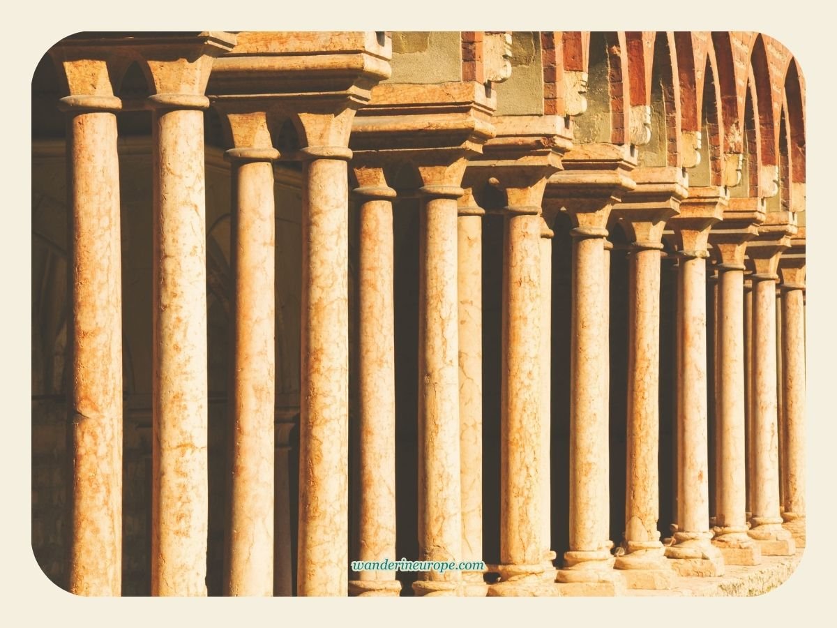 A Guide to Discovering Verona: Its Beauty, History & Romance 73 Array of colonnades of San Zeno cloister, Verona, Italy