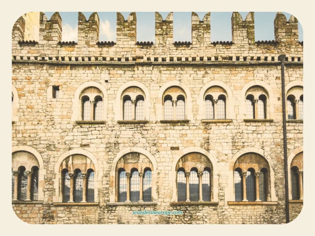 Facade & architecture of Palazzo Pretorio, Trento, Italy