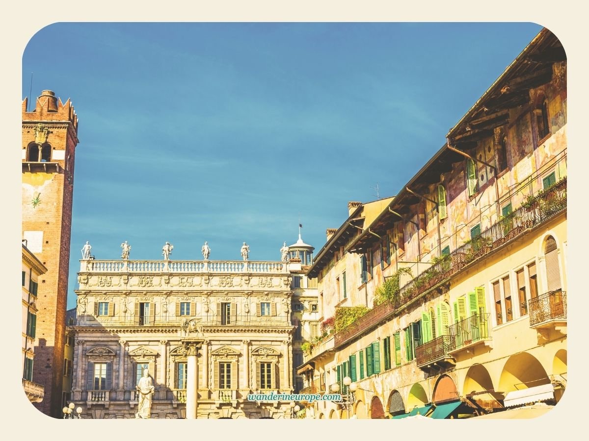 A Guide to Discovering Verona: Its Beauty, History & Romance 49 Golden hour in Piazza Erbe, Citta Antica, one of the must-see architectural attractions in Verona, Italy