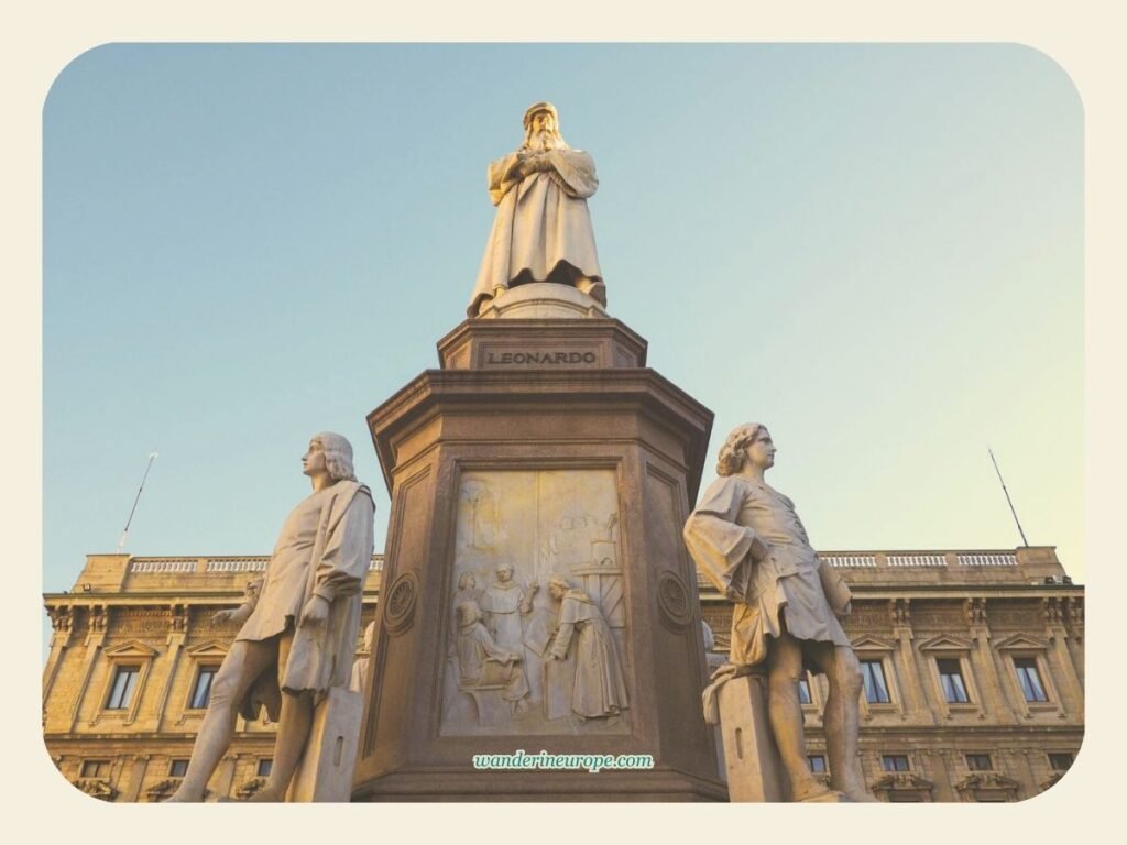 Monument of Leonardo da Vinci in Milan, Italy