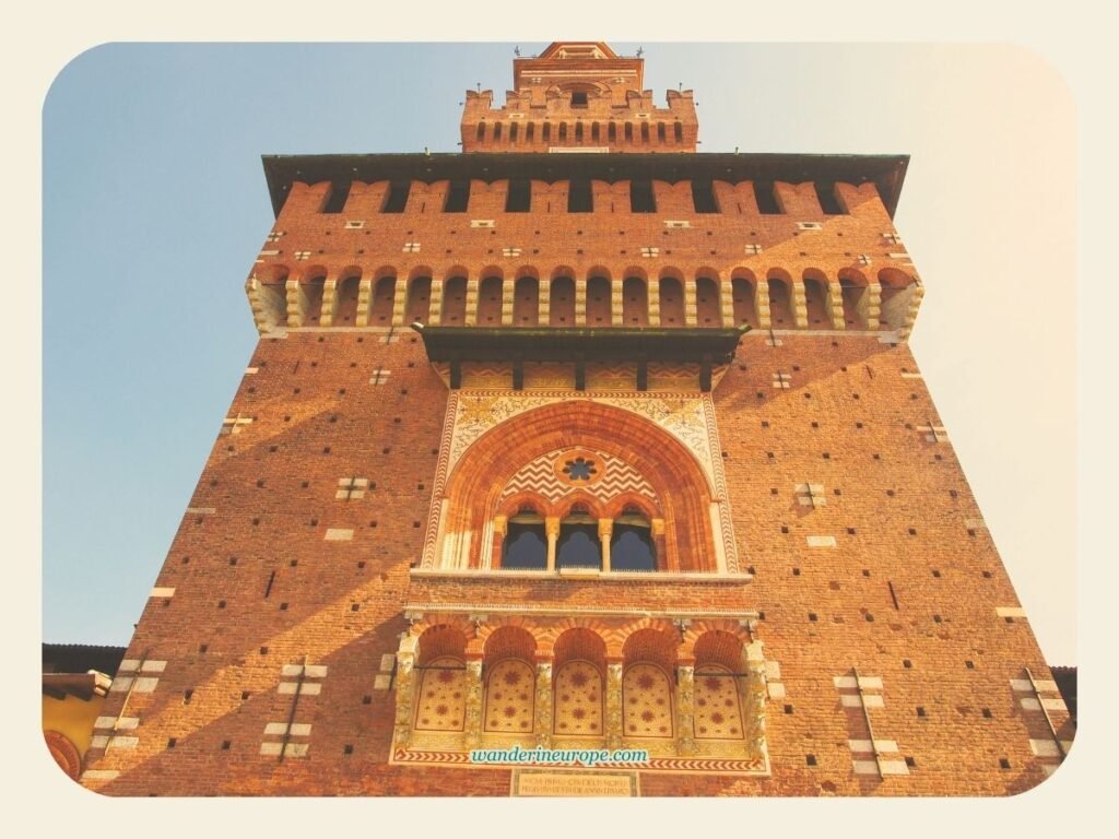 One of the towers of Castello Sforzesco, Milan, Italy