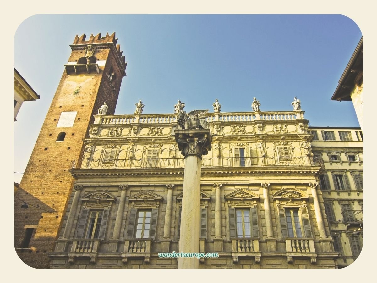 A Guide to Discovering Verona: Its Beauty, History & Romance 50 The stunning palace at the corner of Piazza Erbe, Citta Antica, one of the must-see architectural attractions in Verona, Italy