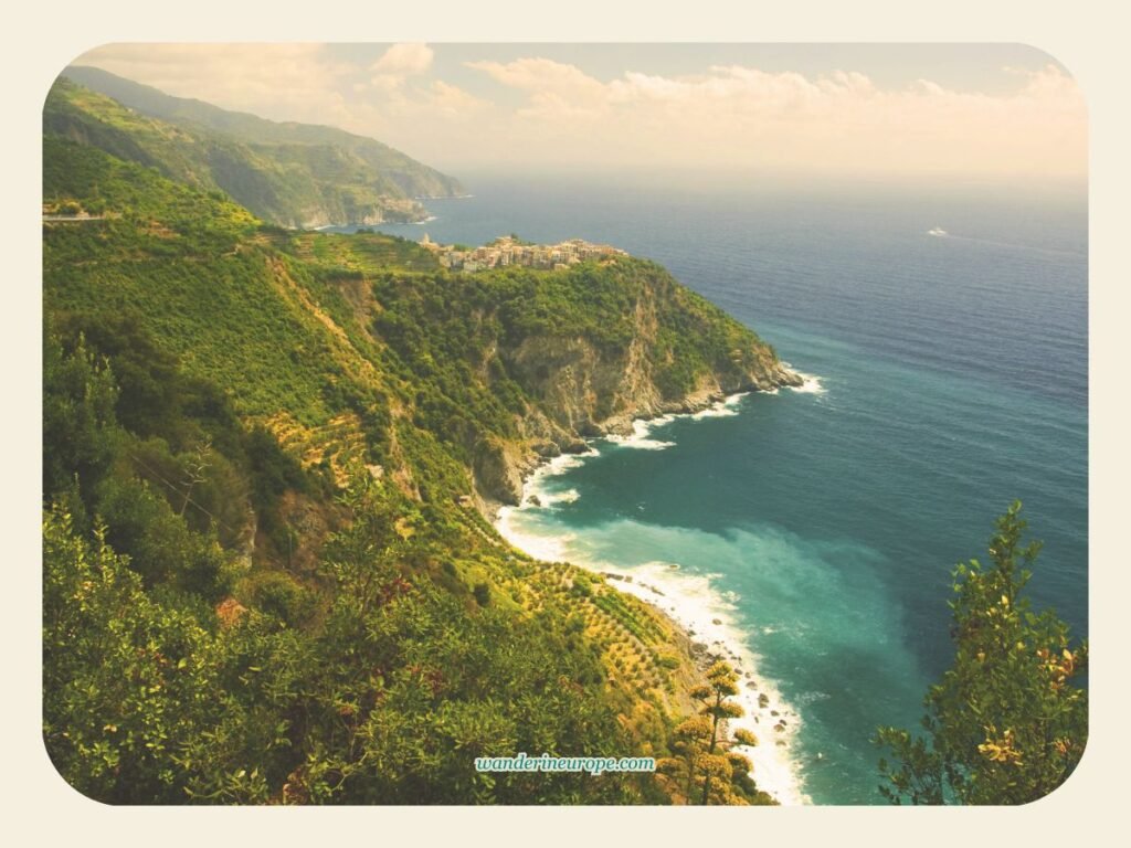 View from Corniglia Viewpoint in the Hamlet of Prevo, Cinque Terre, Northern Italy