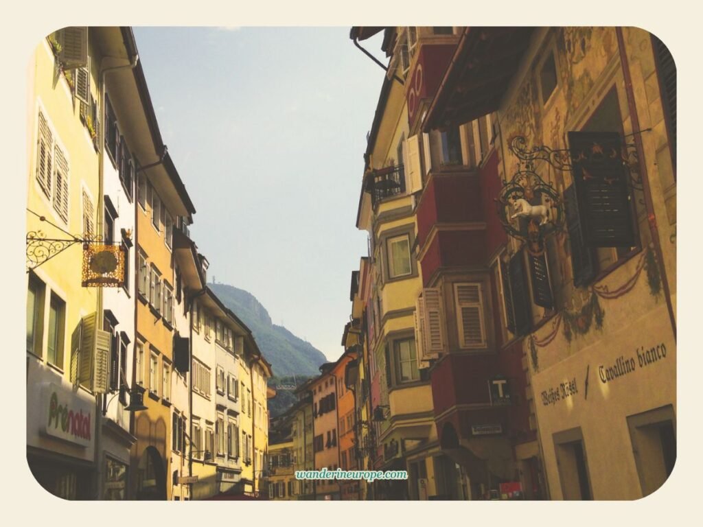 Winding streets with views of the mountains in Bolzano, Italy