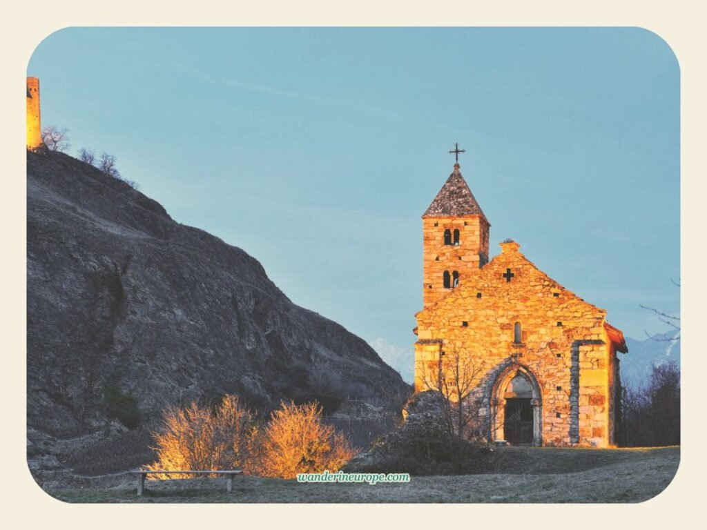 Golden hour in Chapelle de Tous-les-Saints, Sion, Switzerland