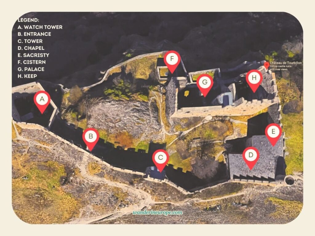 Map of Tourbillon Castle, Sion, Switzerland