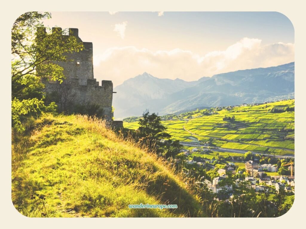 Overlooking the countryside from Tourbillon Castle, Sion, Switzerland