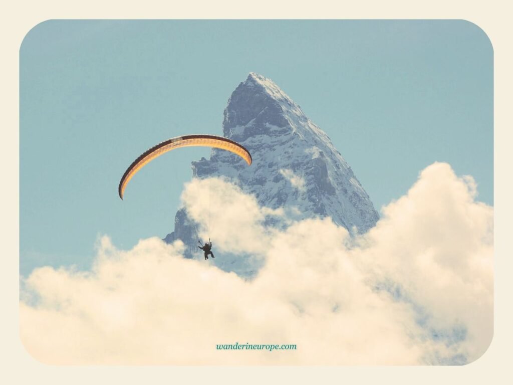 Paragliding near the peak of Matterhorn in Zermatt, Switzerland