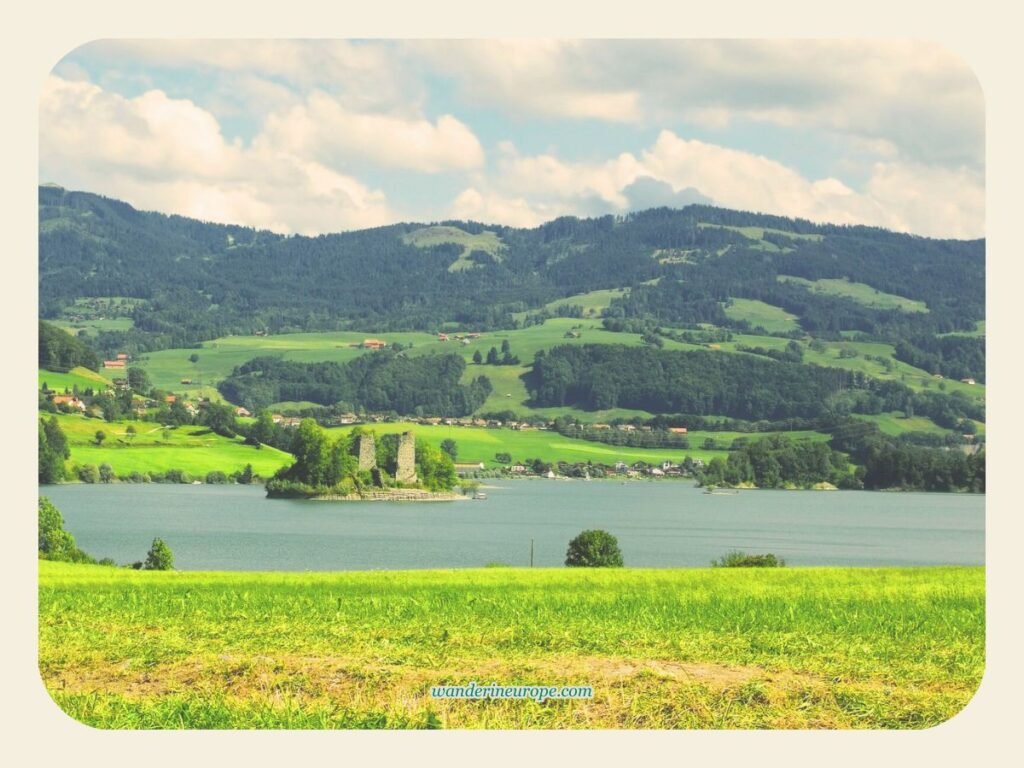 Pre Alps and La Gruyère Lake near Gruyeres, Switzerland