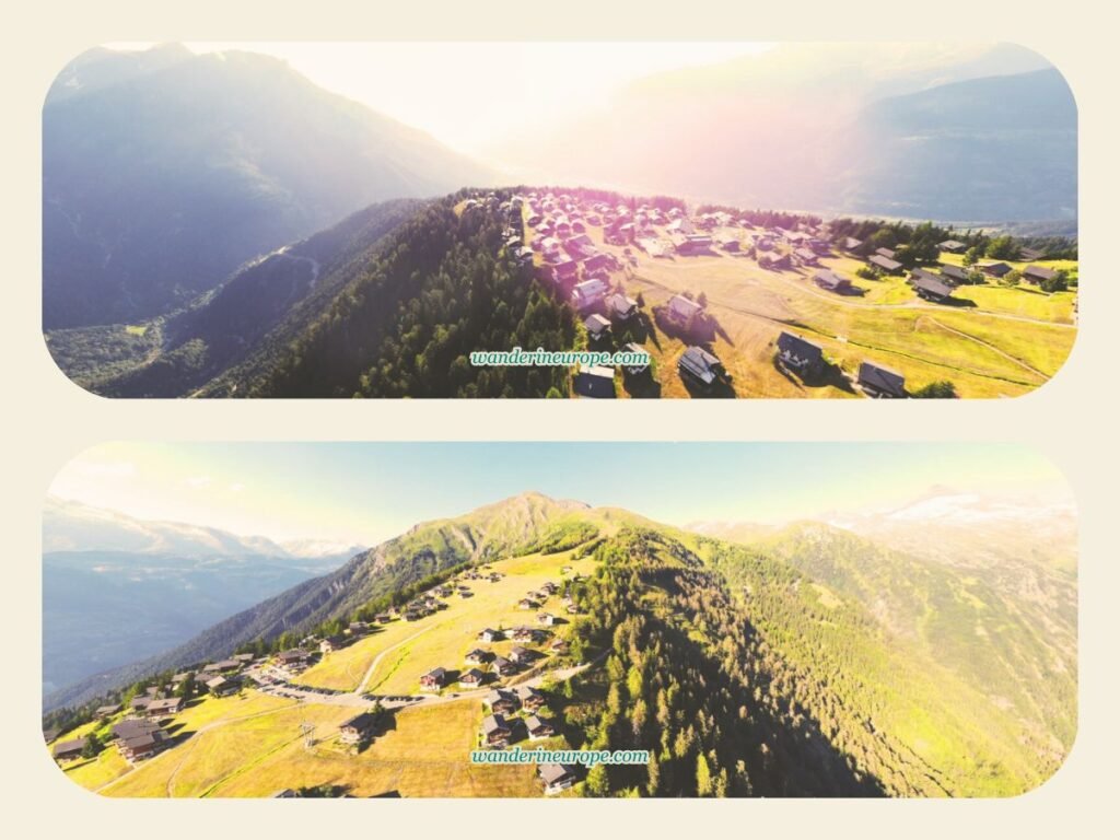 Rosswald overlooking Brig and the surrounding mountains in the Swiss Alps, Brig, Switzerland