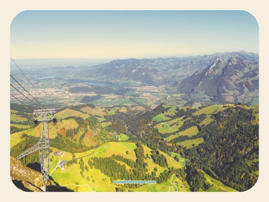 The rising landscapes of Switzerland from Moleson Cable car near Gruyeres, Switzerland