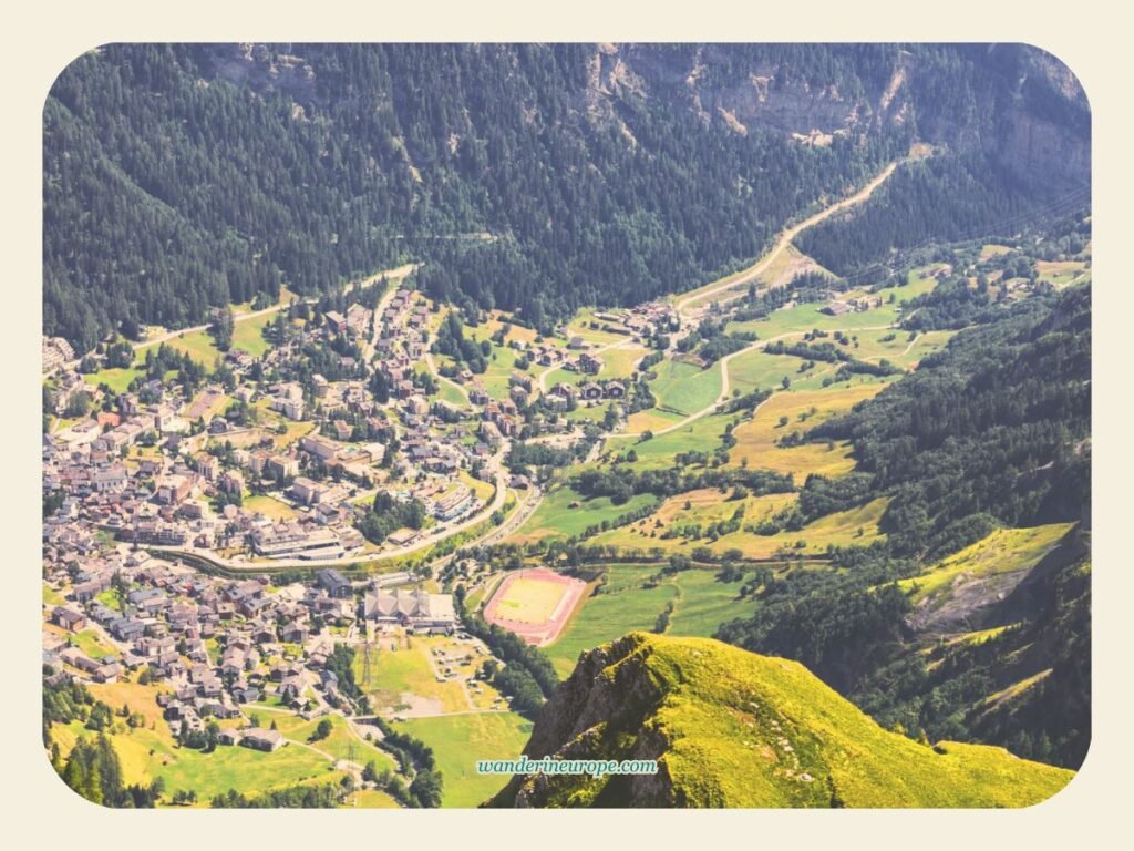 View of Leukerbad from Gemmi Pass, hike from Kandersteg, Switzerland