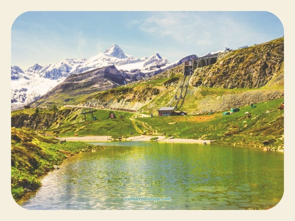 View of Sunnegga from Leisee, Zermatt, Switzerland